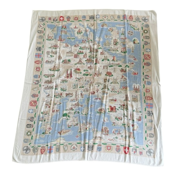 Europe Map & Crests Vintage Souvenir Tablecloth - Picture 2 of 7